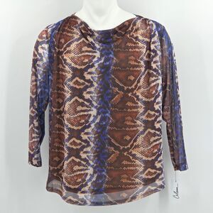 Calessa Mesh Cowl Neck Blouse Shirt Top Womens Size XL Snakeskin Disco 70s Retro